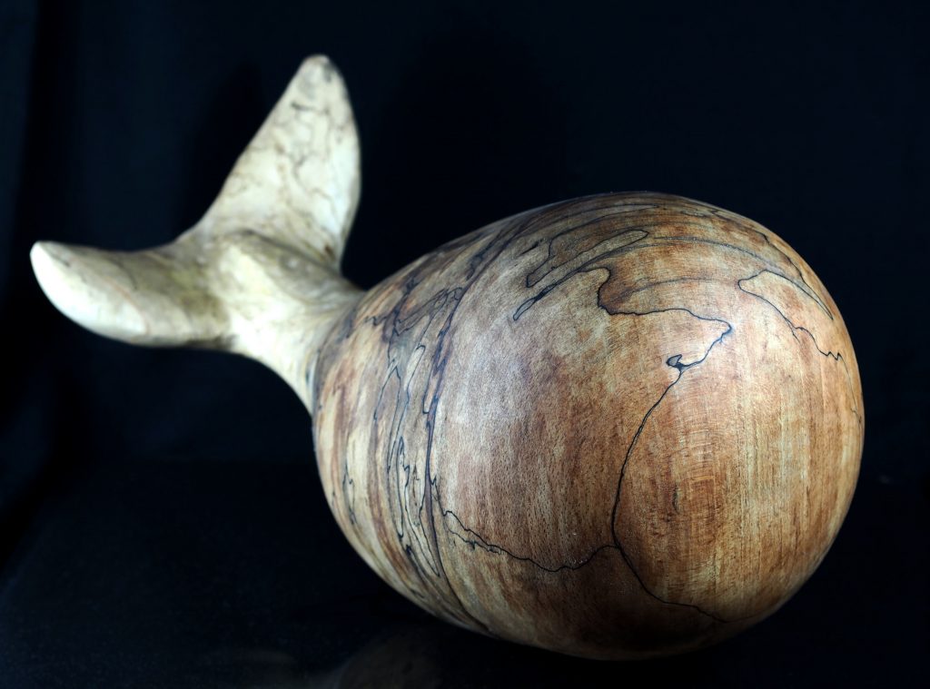 Whale sculpture in spalted beech